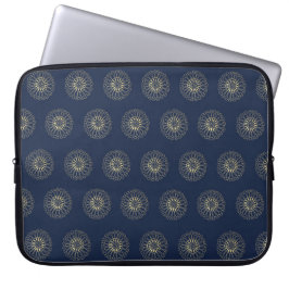 Navy | Golden Zinnia Flower Medallions Laptop Fodral