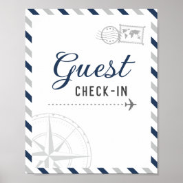 Navy Grå Resa Flygplan Gäst Checka In Välkommen Poster