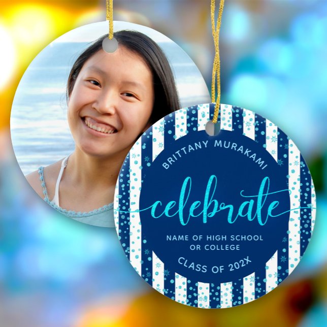 Navy Grad Photo Turcos Glitter-skript Keepsaké Julgransprydnad Keramik (Skapare uppladdad)