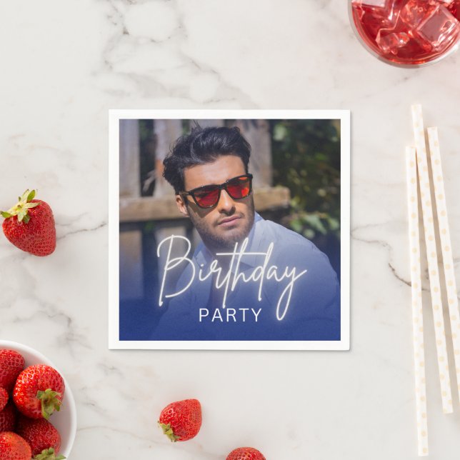 Navy Gradient Personalized Photo Birthday Pappersservett (Insitu)