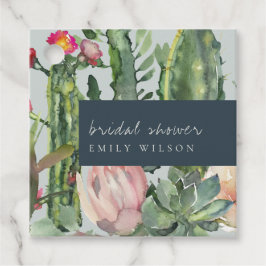 NAVY GRÅTT BLOMMIGT DESERT CACTI FAUNA MÖHIPPA GÅVOR ETIKETTER