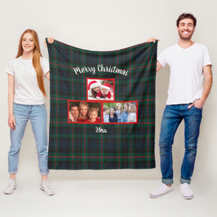 Navy Green Tartan Randig Merry Christmas Foto Fleecefilt