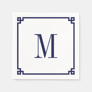 Navy Grekisk Nyckel Kant Monogram Pappersservett