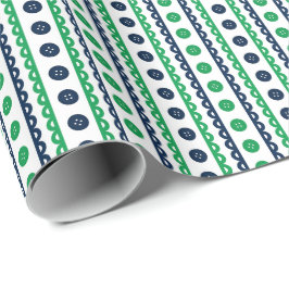 Navy & Grön Preppy Randig Hantverks- och Sytrum Presentpapper