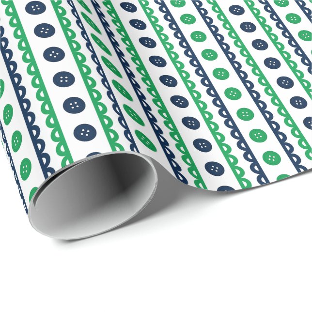 Navy & Grön Preppy Randig Hantverks- och Sytrum Presentpapper (Rullad Hörn)