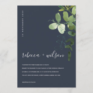 NAVY GRÖNT EUCALYPTUS FOLIAGE WATERCOLOR BRÖLLOP INBJUDNINGAR