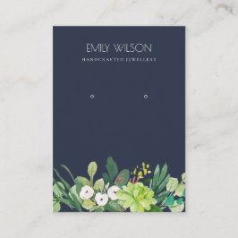 NAVY GRÖNT FOLIAGE SUCCULENT PEONY EARRING VISNING VISITKORT