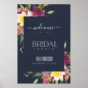 NAVY GUL RÖDROSE FLORAL BRUDSHOWER POSTER