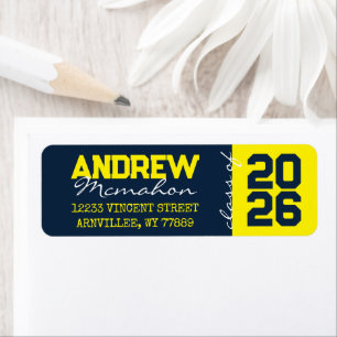 Navy & gula examenspresent adressetiketter returadress etikett