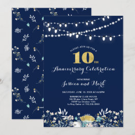 Navy & Guld 10-årsjubileumsinbjudan Inbjudningar