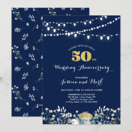 Navy & Guld 50-årsjubileumsinbjudan Inbjudningar