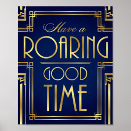 Navy Guld Art Deco HAR EN ROARING BRA TIME Print Poster