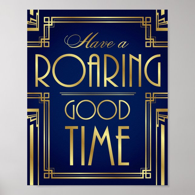Navy Guld Art Deco HAR EN ROARING BRA TIME Print Poster (Framsidan)