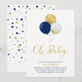 Navy & Guld Ballonger | Oh Baby Boy Baby Shower Inbjudningar