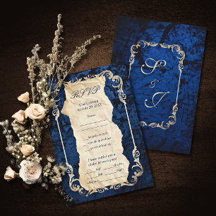Navy Guld Baroque Elegant Luxury Bröllop OSA Kort
