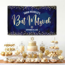 Navy Guld Bat Mitzvah Modern Folie Glitter Skrift