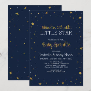 Navy & Guld   Blinkar Lilla Stjärna Baby Sprinkle Inbjudningar