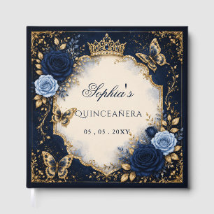 Navy Guld Blommig Fjäril Quinceañera Gästböcker