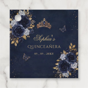 Navy Guld Blommig Fjäril Quinceañera Gåvor Etiketter