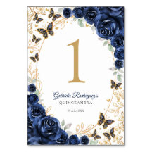Navy Guld Blommig Quinceanera
