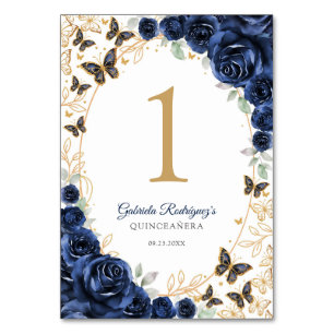 Navy Guld Blommig Quinceanera Bordsnummer