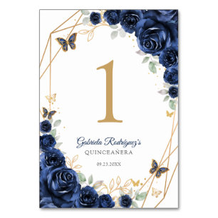 Navy Guld Blommig Quinceanera Bordsnummer