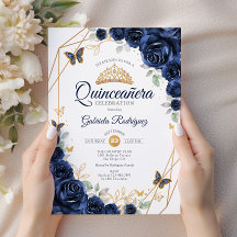 Navy Guld Blommigt Quinceanera