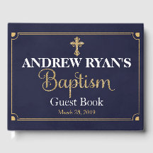 Navy & Guld Boy Baptism Guest Bok