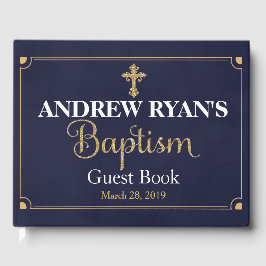 Navy & Guld Boy Baptism Guest Bok