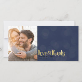 Navy & Guld Bröllopsfoto Kärlek & Tacksamhet Tack Kort