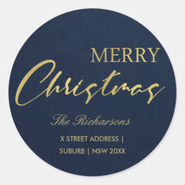 NAVY GULD CALLIGRAPHY GOD JUL ADRESS RUNT KLISTERMÄRKE