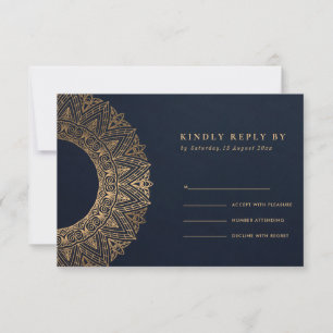 NAVY GULD CLASSIC ORNATE MANDALA BRÖLLOP OSA KORT