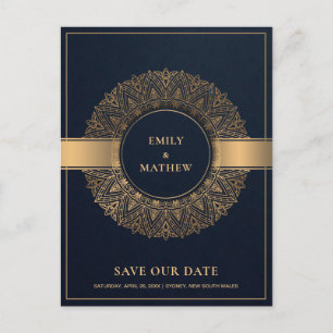 NAVY GULD CLASSIC ORNATE MANDALA SPARAR DATUM MEDDELANDE VYKORT