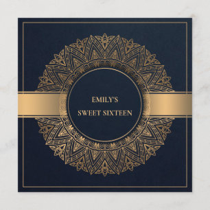 NAVY GULD CLASSIC ORNATE MANDALA SWEET 16 BIRTHDAY INBJUDNINGAR