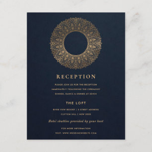 NAVY GULD CLASSY ORNATE MANDALA WEDDING RECEPTION TILLÄGGSKORT