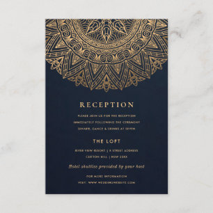 NAVY GULD CLASSY ORNATE MANDALA WEDDING RECEPTION TILLÄGGSKORT