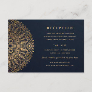 NAVY GULD CLASSY ORNATE MANDALA WEDDING RECEPTION TILLÄGGSKORT