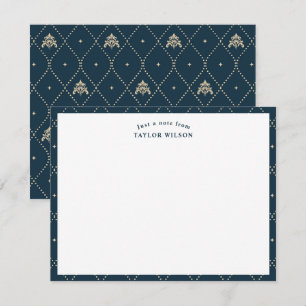 Navy & Guld Damask Gitter Personlig Anteckningskort