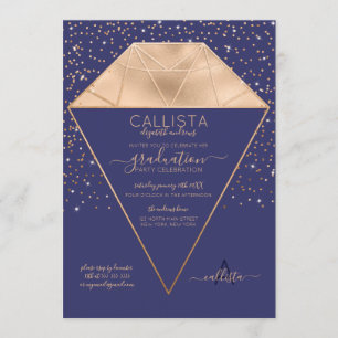Navy Guld Diamant Konfetti Glitter Examen Inbjudningar