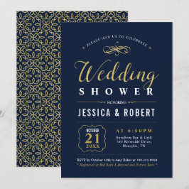 Navy & Guld | Elegant Bröllopsfest för Par Inbjudningar