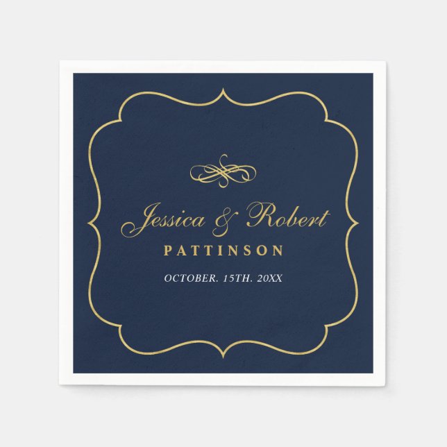 Navy & Guld | Elegant Klassisk Bröllopsservett Pappersservett (Framsidan)