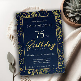 NAVY GULD ELEGANT RO BLOMMIGT  NY AGE BIRTHDAY INBJUDNINGAR