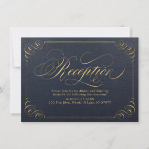 Navy guld elegant vintage kalligrafi mottagning inbjudningar