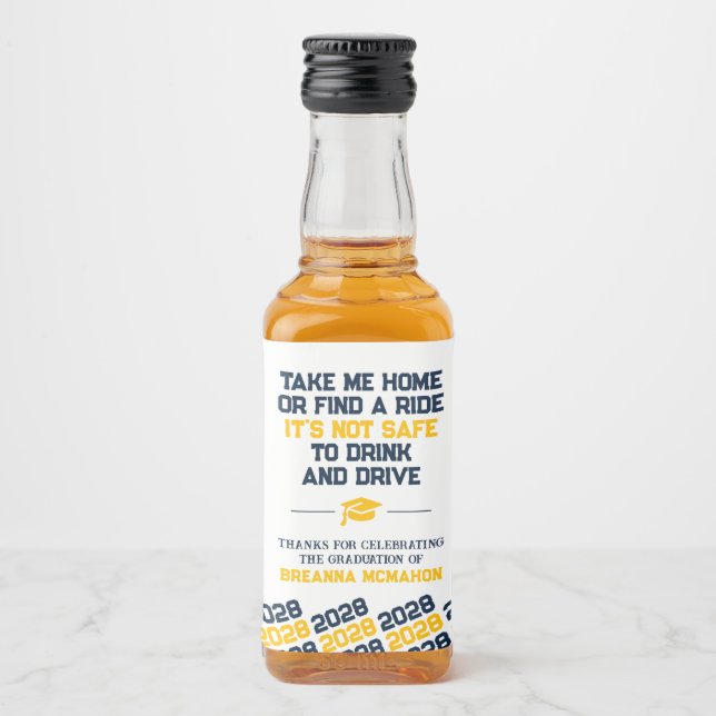 Navy & Guld Examen Don't Drink & Drive Mini Spritflaskor Etikett (Framsida)