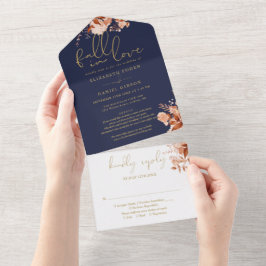 Navy Guld Fall In Love Blommiga Detaljer RSVP Bröl