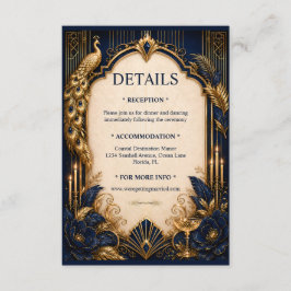 Navy guld gatsby påfågel DETALJER bröllop lyxigt Tilläggskort