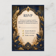 Navy guld gatsby påfågel RSVP bröllop lyxigt