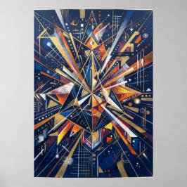 Navy Guld Geometrisk Solstråle Poster