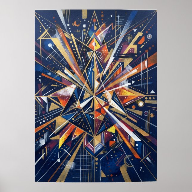 Navy Guld Geometrisk Solstråle Poster (Framsidan)