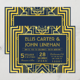 Navy & Guld Geometriska Bröllopsinbjudningar Inbjudningar